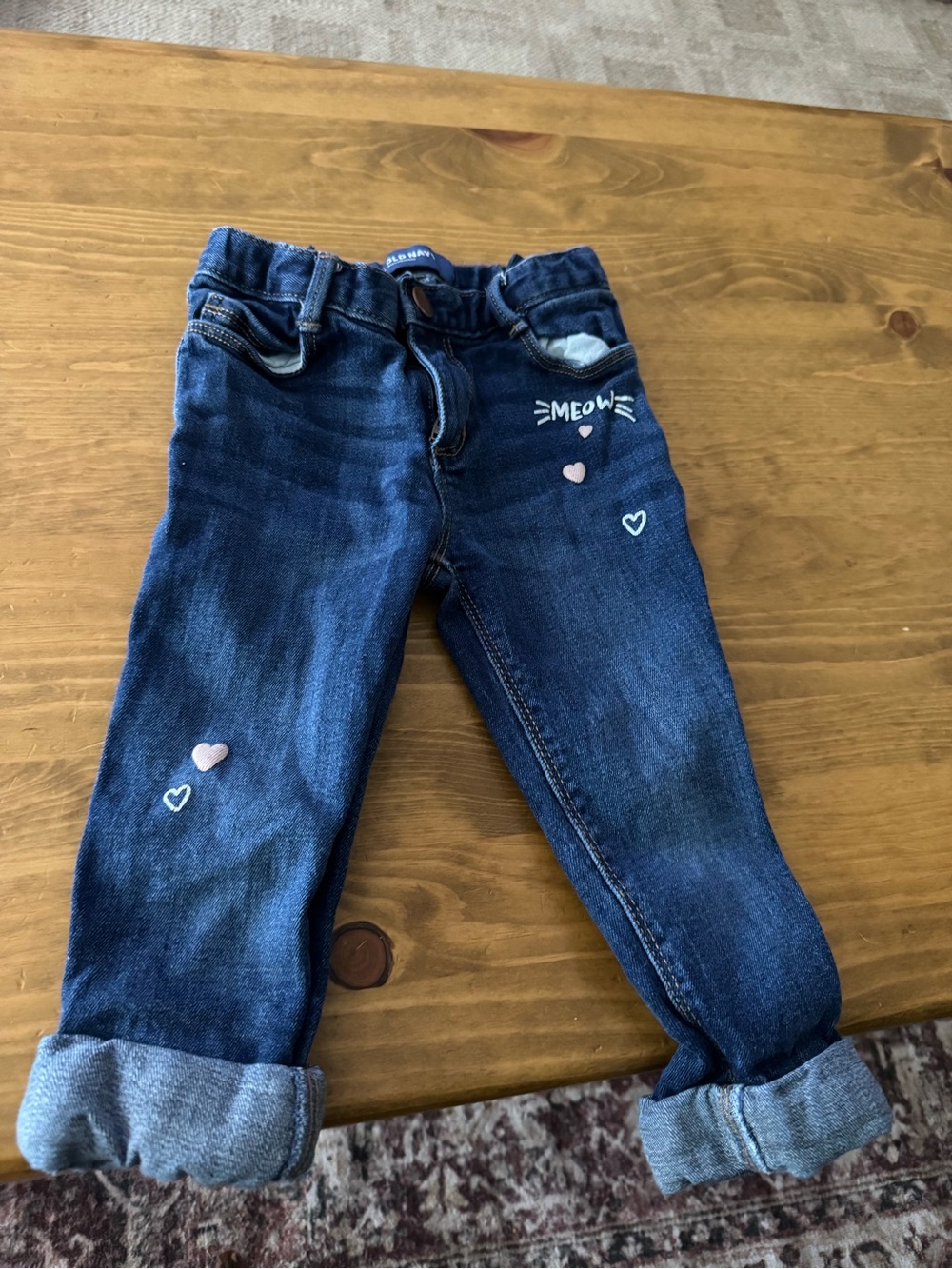 Old Navy Girls Dark Blue Denim 'Meow' Jeans with Heart Accents